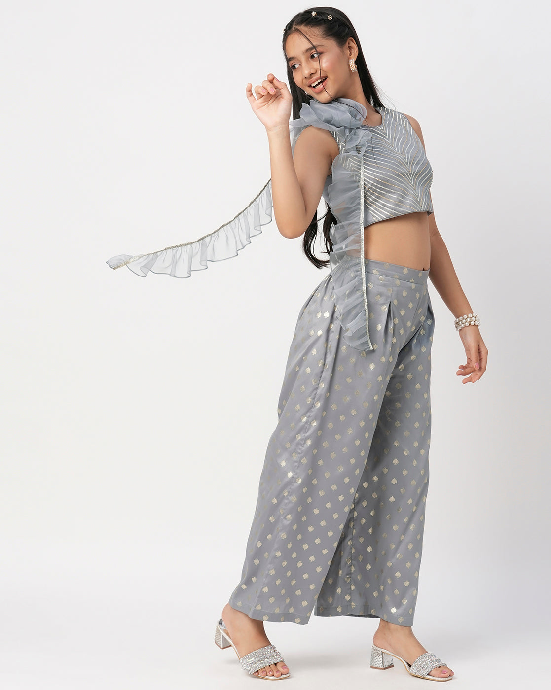 Mehfil Grey Girls Co-ordinate set for Girls
