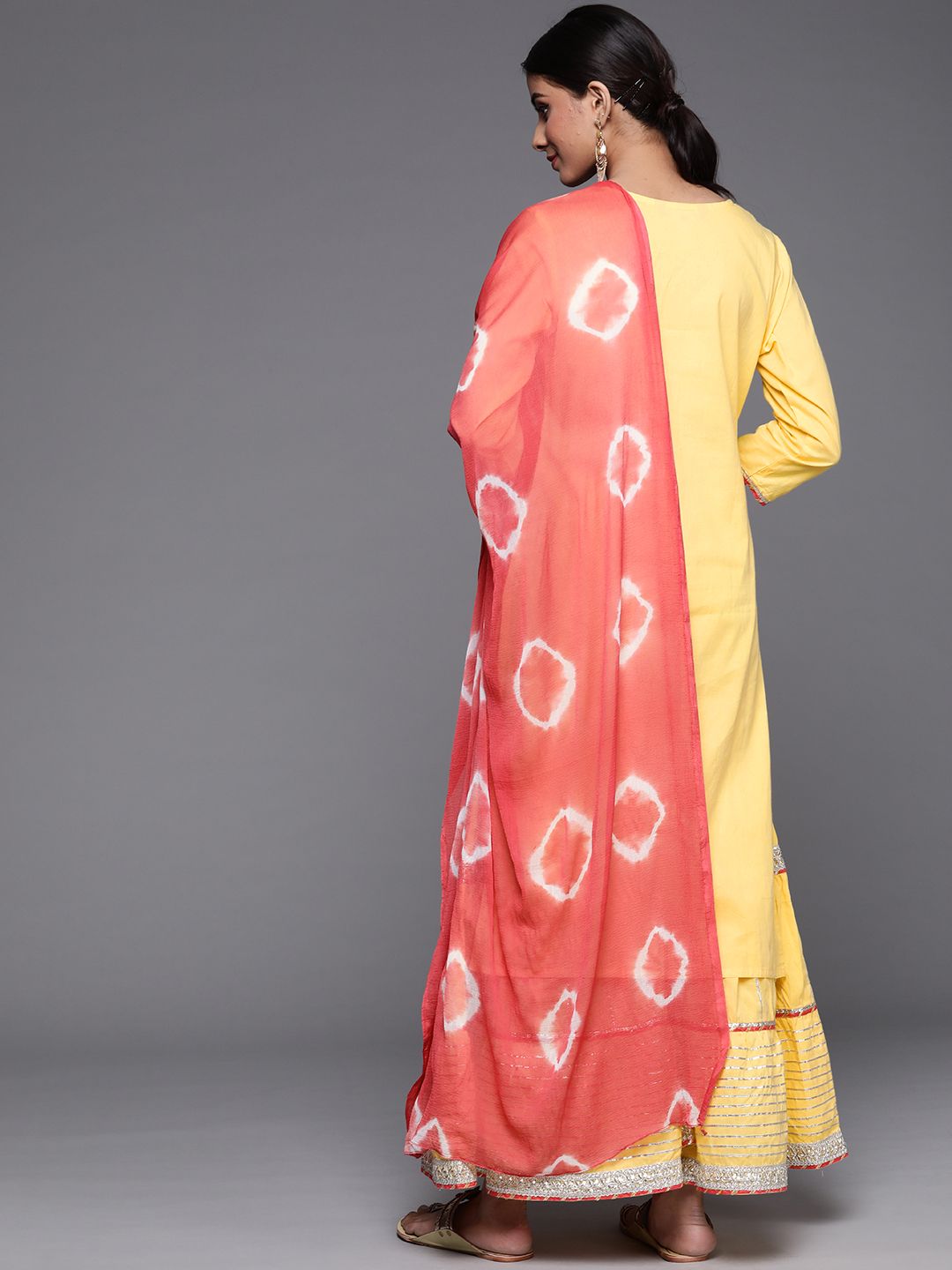 Dhiyona VA Women's Yellow Gotta Patti Pure Cotton Kurta with Sharara & With Dupatta