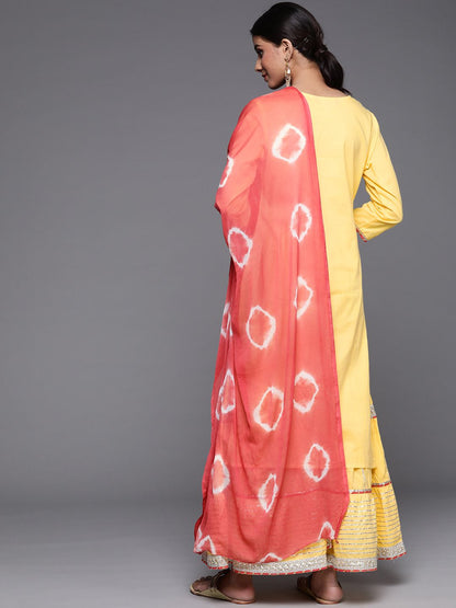Dhiyona VA Women's Yellow Gotta Patti Pure Cotton Kurta with Sharara & With Dupatta