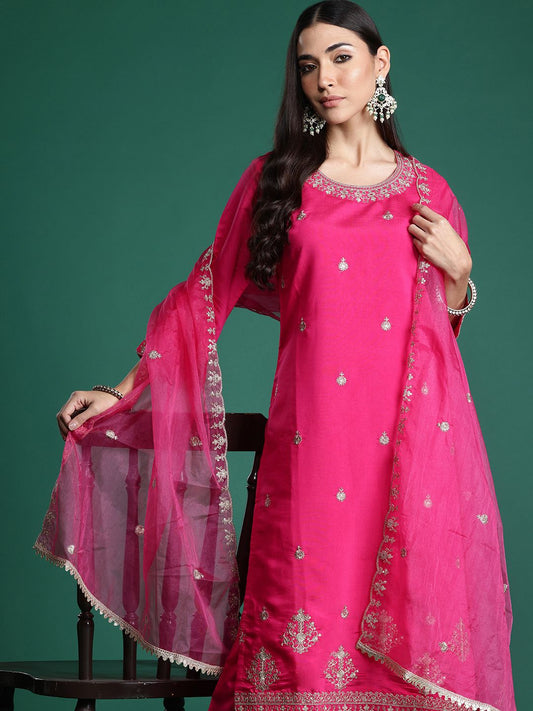 Dhiyona IE Floral Embroidered Kurta with Trousers & With Dupatta