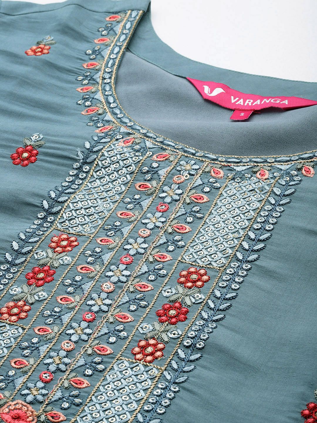 Dhiyona VA Women's Floral Embroidered Regular Sequined Kurta with Trousers & Dupatta