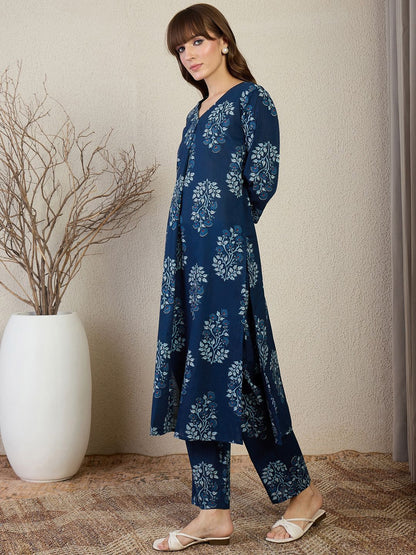 Dhiyona IE Printed Cotton V-Neck Tunic With Trousers Co-Ords
