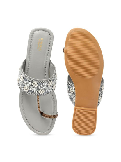 Dhiyona AK Floral Embellished Embroidered Open One Toe Flats