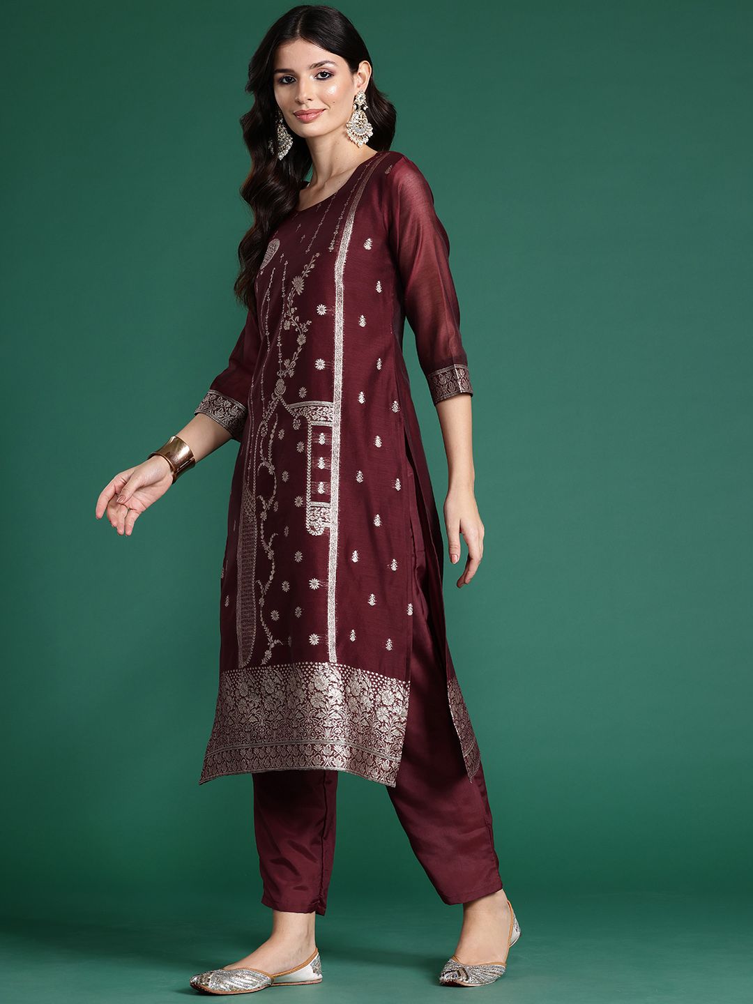 Women Ethnic Motifs Regular Kurta with Trousers & With Dupatta
