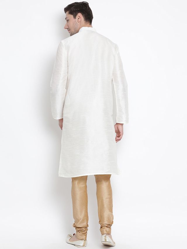 Men's Cream Silk Blend Straight Kurta Pyjama Set