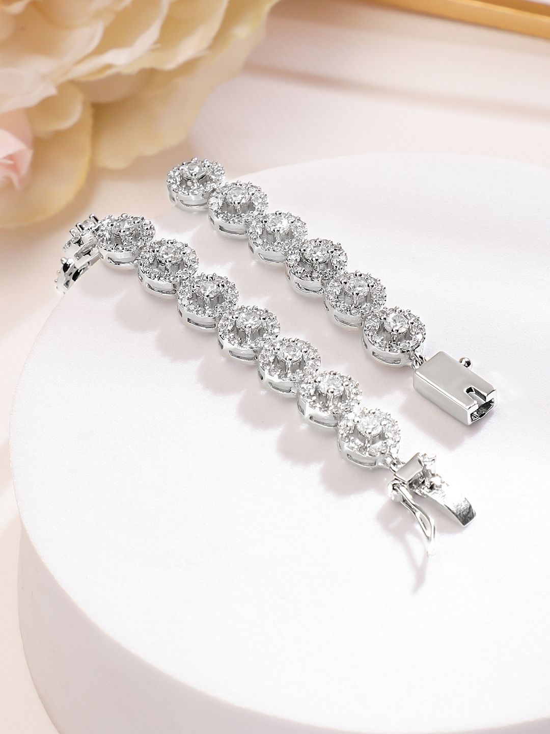 Dhiyona RJ Women's Rhodium Plated Round Design Sparkling Cubic Zirconia Studded Premium Tennis Bracelet
