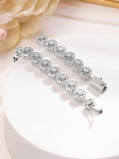 Dhiyona RJ Women's Rhodium Plated Round Design Sparkling Cubic Zirconia Studded Premium Tennis Bracelet