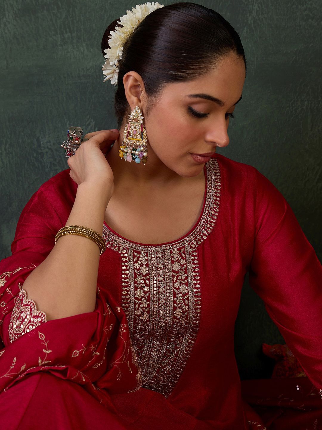 Women Ethnic Motifs Embroidered Sequinned Kurta with Trousers & With Dupatta