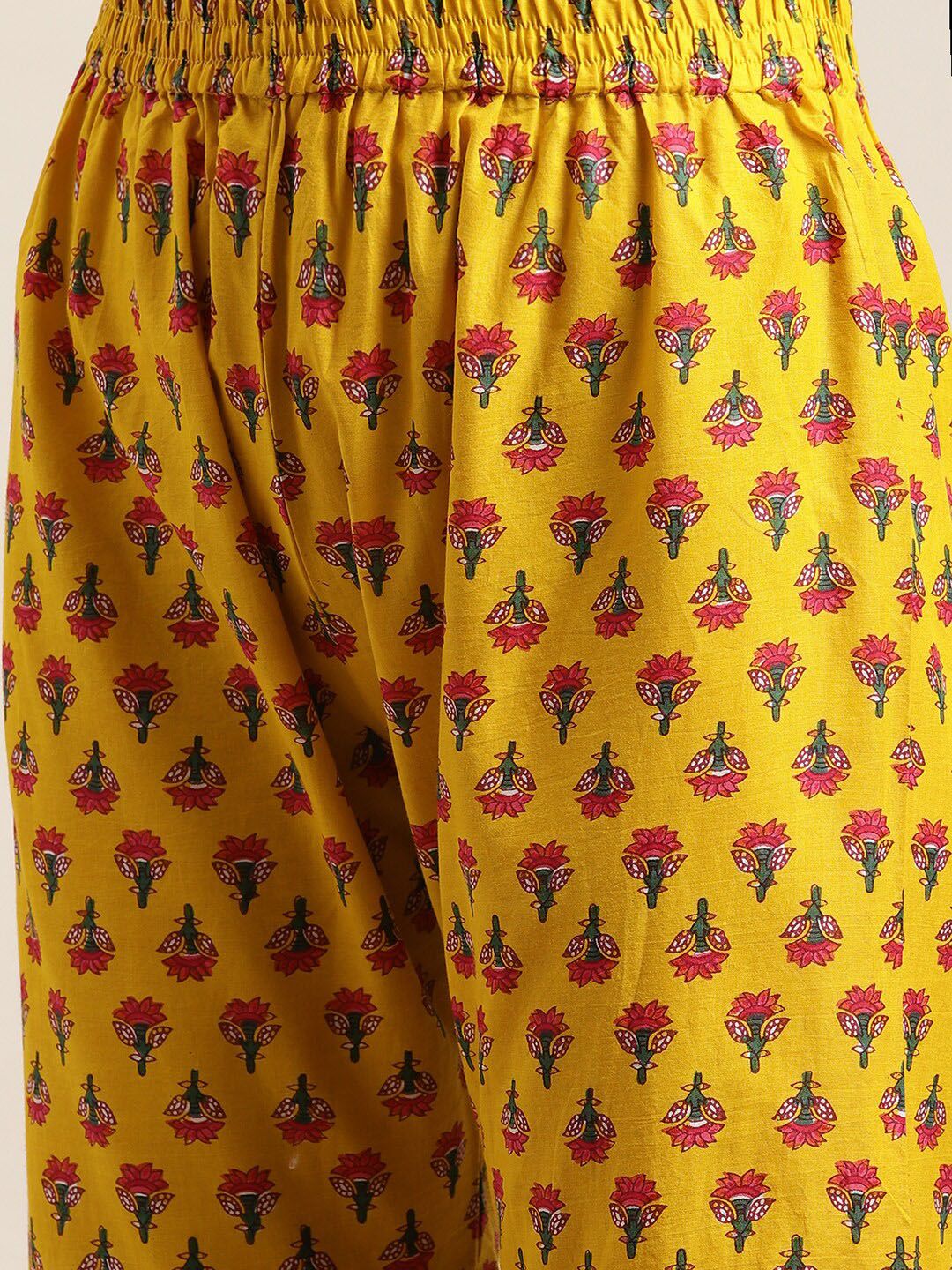 Dhiyona VA Women's Yellow Floral Printed Straight Pure Cotton Kurta & Sharara With Dupatta