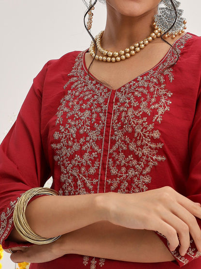 Dhiyona VA Women'sEthnic Motifs Yoke Design Zari Kurta & Trousers With Dupatta