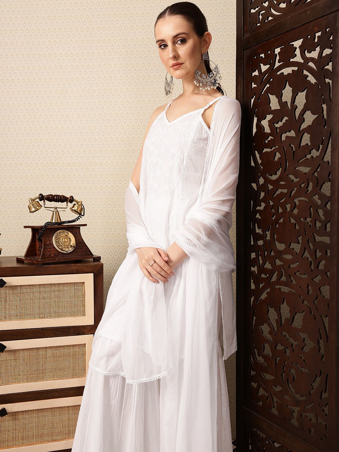 Dhiyona PD Women Floral Embroidered Pure Cotton Jashn Kurta with Sharara & Dupatta