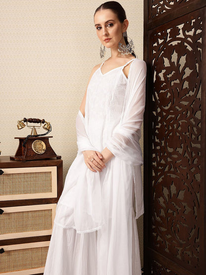 Dhiyona PD Women Floral Embroidered Pure Cotton Jashn Kurta with Sharara & Dupatta
