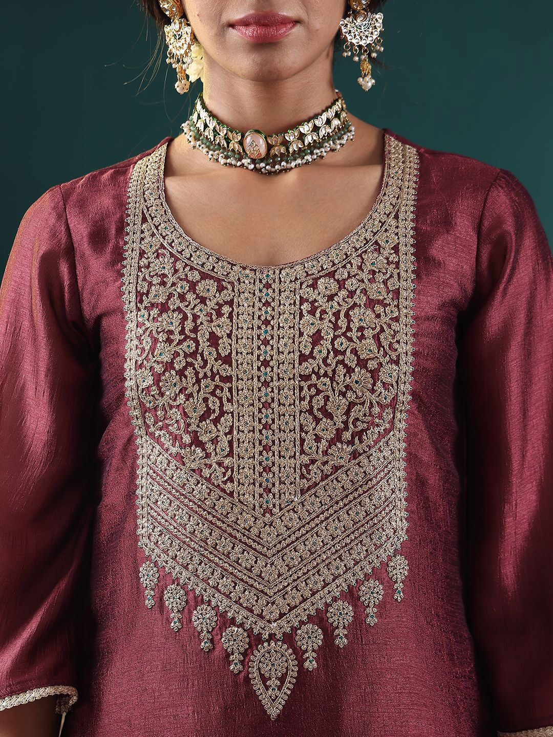 Dhiyona VA Women's Ethnic Motifs Embroidered Regular Thread Work Kurta with Palazzos & With Dupatta
