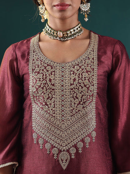 Dhiyona VA Women's Ethnic Motifs Embroidered Regular Thread Work Kurta with Palazzos & With Dupatta