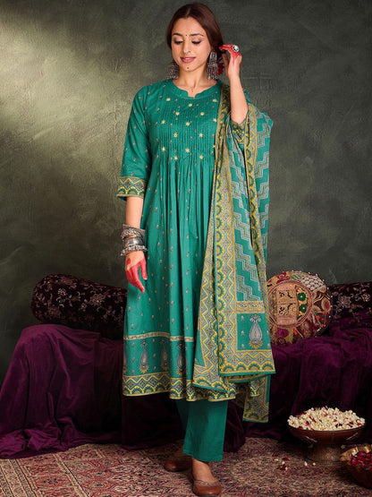 Dhiyona IE Women Ethnic Motifs Embroidered Panelled Mirror Work Pure Cotton Kurta