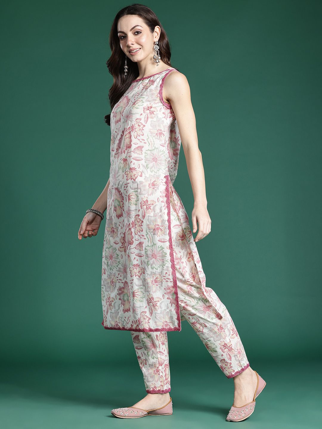 Dhiyona IE Floral Printed Pure Cotton Kurta with Trousers