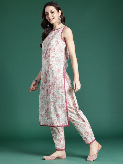 Dhiyona IE Floral Printed Pure Cotton Kurta with Trousers