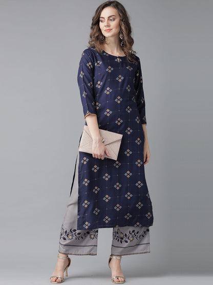 Dhiyona IE Women Navy Blue Geometric Printed Kurta