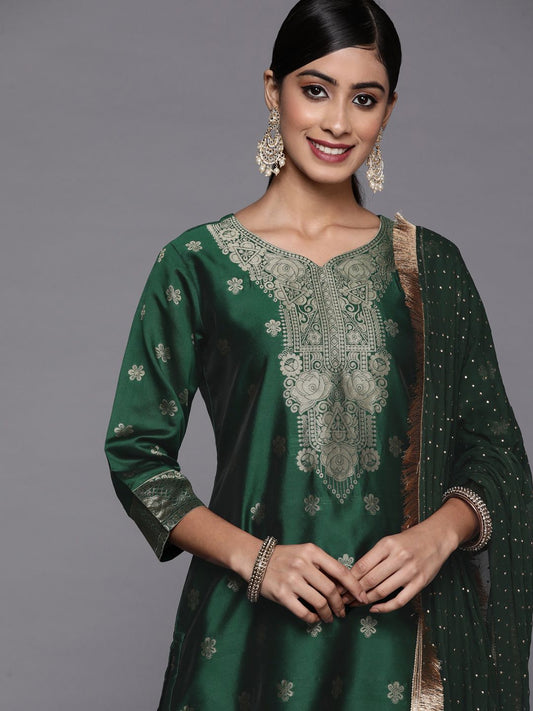 Dhiyona VA Women's Green Kurta with Trousers & With Dupatta