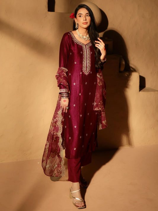 Dhiyona LB Women's Women Ethnic Motifs Embroidered Regular Kurta with Trousers & With Dupatta
