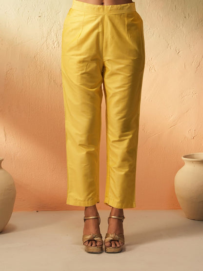Dhiyona IS Women's Yellow Ombre Dyed Angrakha Pure Cotton Anarkali Kurta With Trousers