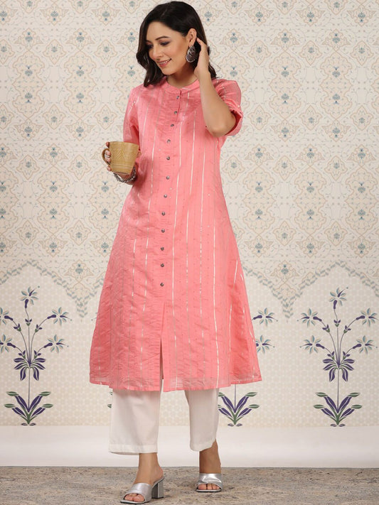 Dhiyona OD  Striped Gotta Patti Sequinned A-Line Kurta
