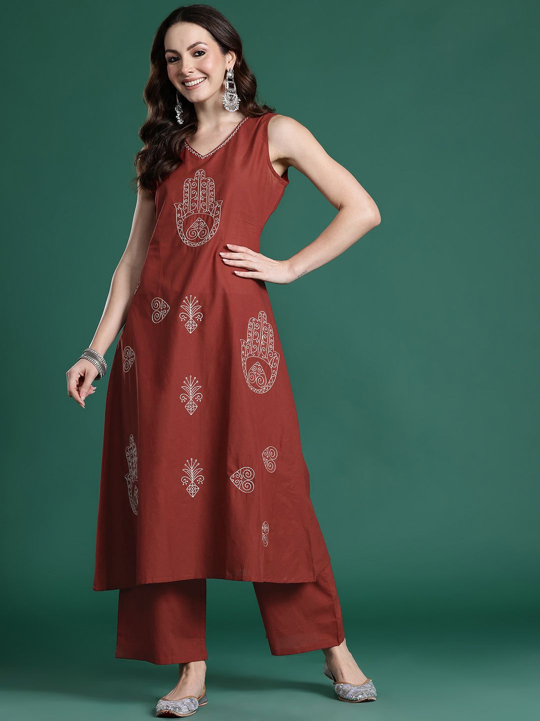 Ethnic Motifs Embroidered Pure Cotton Kurta with Palazzos