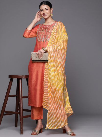 Dhiyona VA Women'sEthnic Motifs Zari Embroidered Sequinned Yoke Design Kurta With Trousers & Dupatta