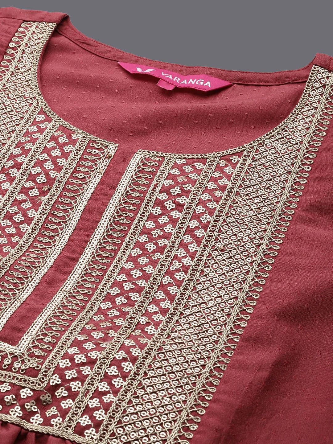 Dhiyona VA Women'sEthnic Motifs Yoke Design Zari Sequined Kurta with Trousers & Dupatta