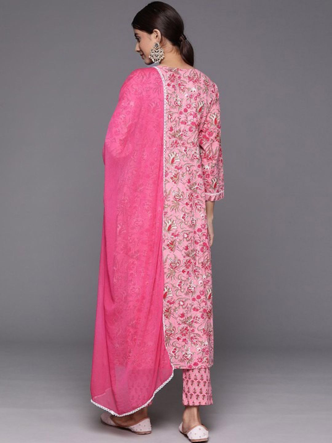 Dhiyona VA Women's Floral Printed Empire Pure Cotton Kurta with Trousers & With Dupatta