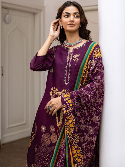 Dhiyona IS Women's Women Floral Printed Regular Thread Work Kurta with Trousers & With Dupatta