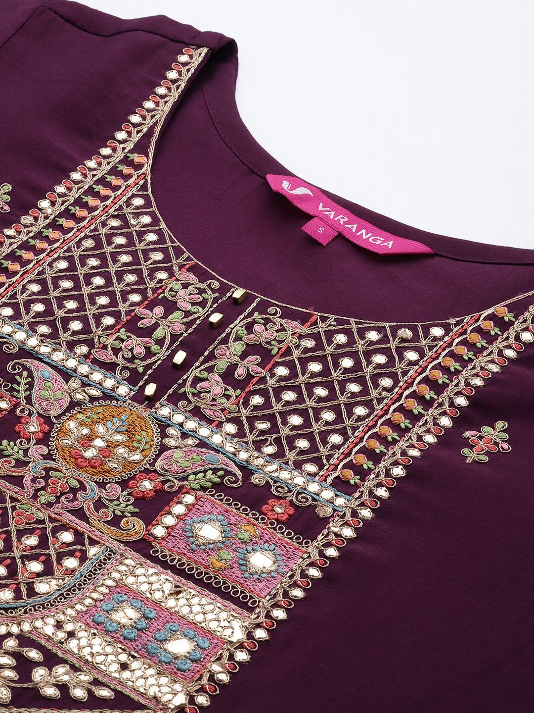 Dhiyona VA Women's Aubergine & Gold Ethnic Embroidered Straight Kurta with Trousers Dupatta