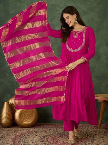 Dhiyona KA Women Embroidered A-Line Kurta Set
