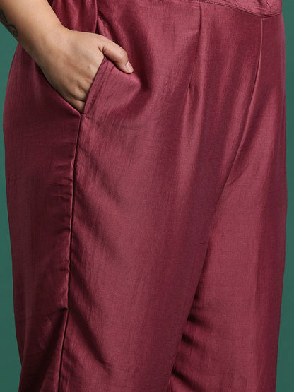 Dhiyona IE Plus Size Ethnic Motifs Embroidered Sequinned Kurta With Trousers & Dupatta