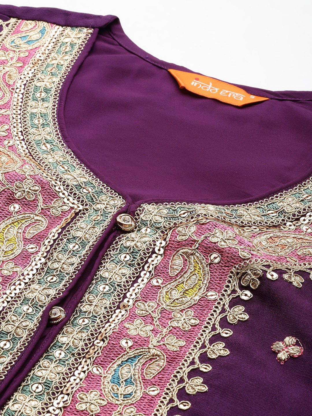 Paisley Embroidered Sequinned Kurta with Palazzos & With Dupatta