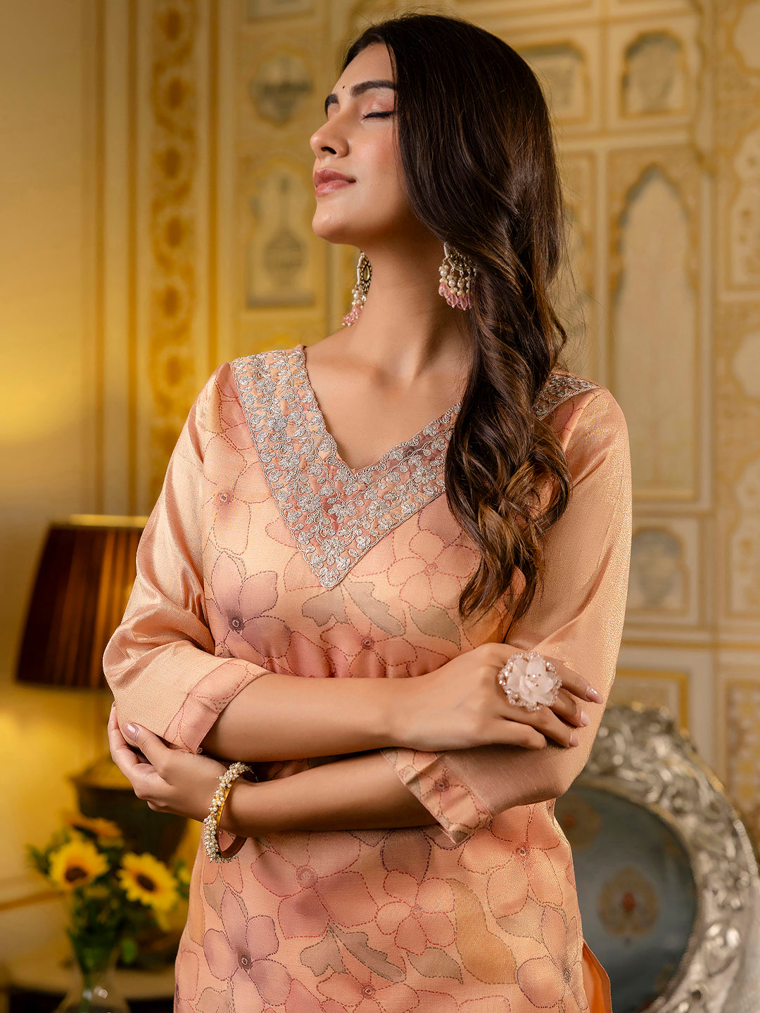 Dhiyona VV Women's Embroidered Silk Blend Straight Kurta