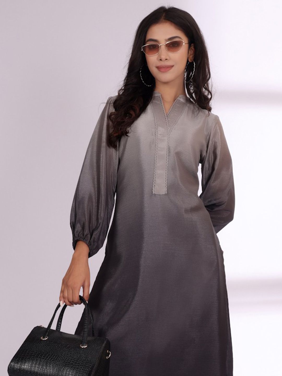 Dhiyona VA Women'sMandarin Collar Straight Kurta with Trousers