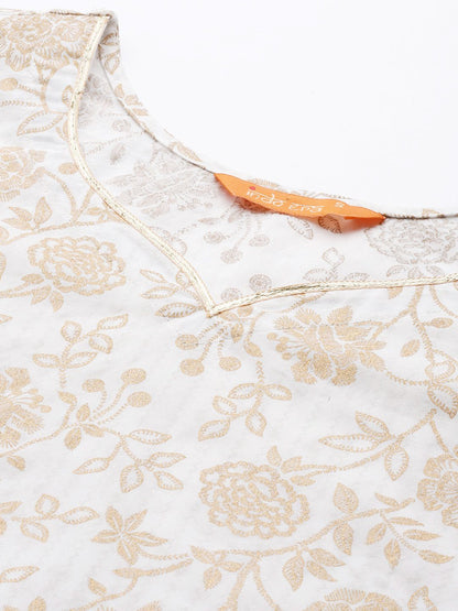 Dhiyona IE Women Off White Floral Printed Gotta Patti Kurta with Sharara & With Dupatta