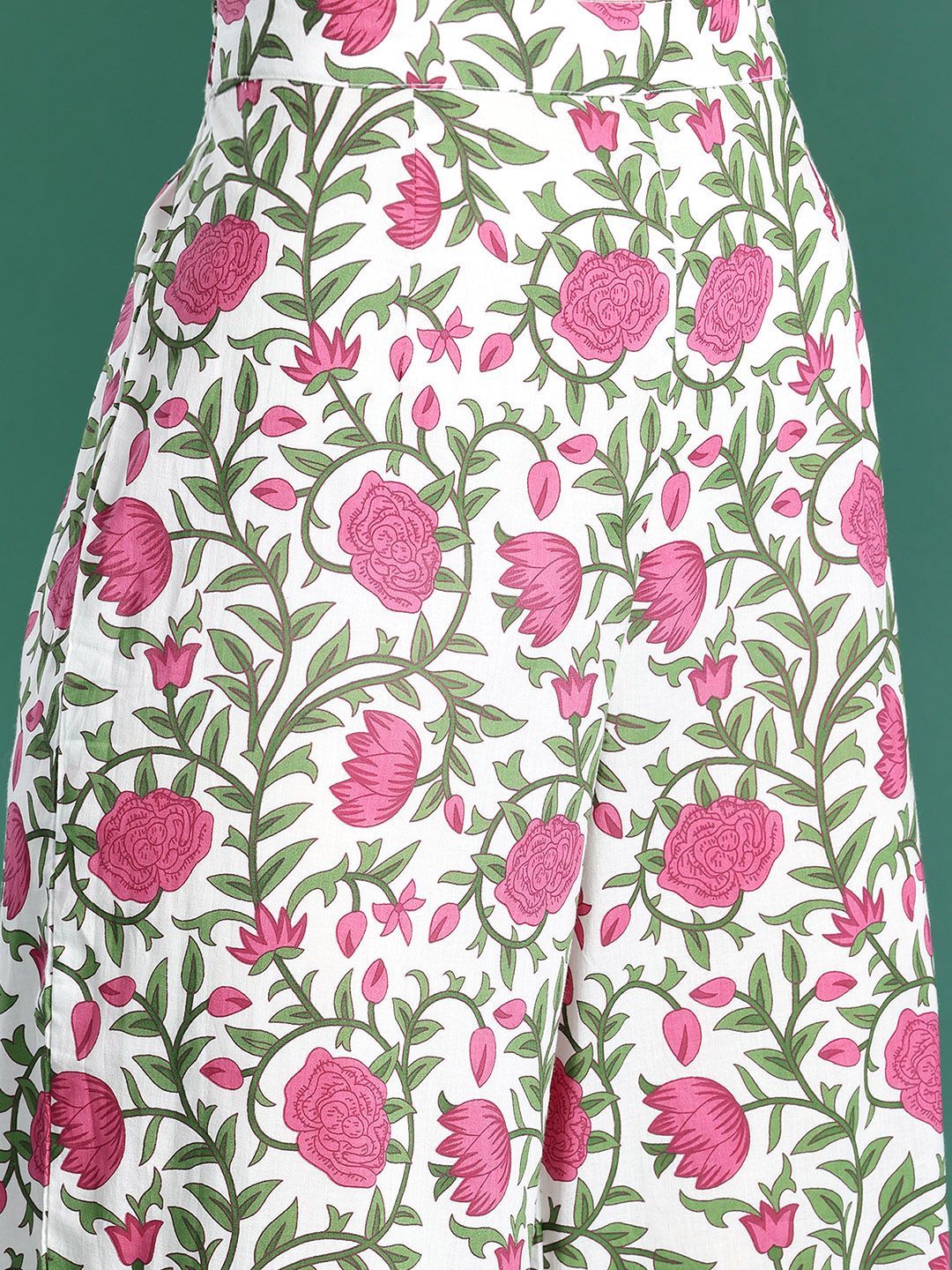 Women Floral Printed Pleated Pure Cotton Kurta with Palazzos & With Dupatta