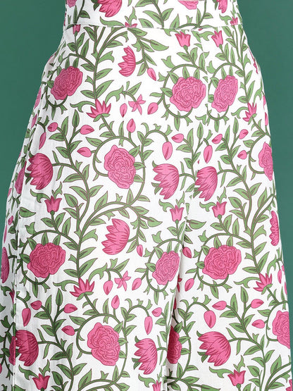 Women Floral Printed Pleated Pure Cotton Kurta with Palazzos & With Dupatta