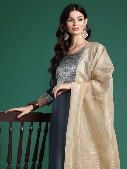Dhiyona IE Yoke Design Regular Kurta With Palazzos & Dupatta