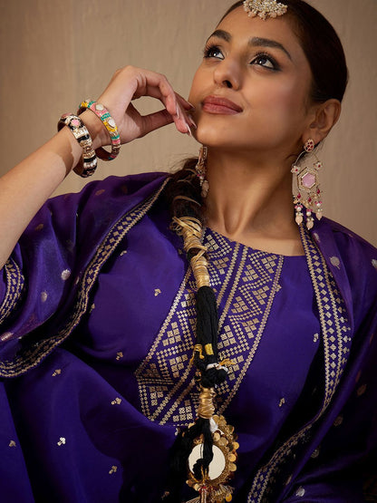 Women Ethnic Motifs Embroidered Regular Sequinned Kurta with Trousers & With Dupatta