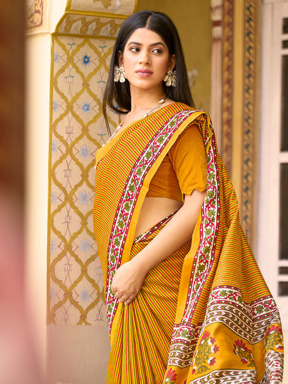 Women's Bhagalpuri Silk Mustard Printed Designer Saree With Blouse Piece