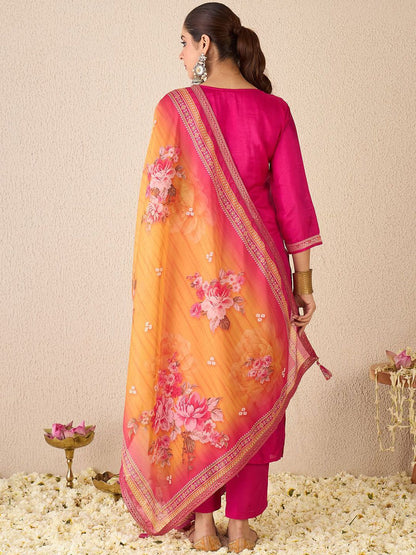 Women Ethnic Motifs Regular Kurta with Trousers & With Dupatta