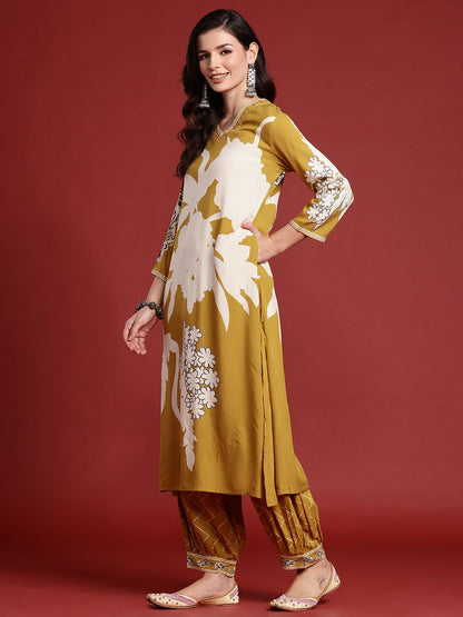Bold Floral Printed Sequinned Kurta with Salwar Set