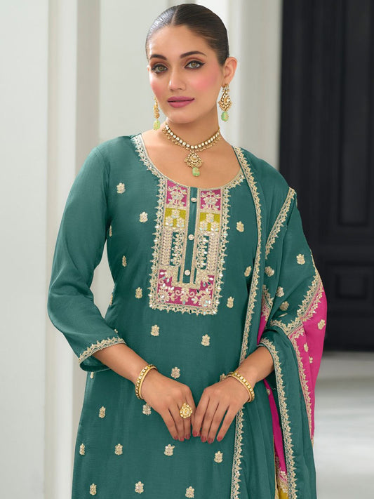 Dhiyona IE Women Ethnic Motifs Embroidered Regular Mirror Work Kurta with Trousers & With Dupatta