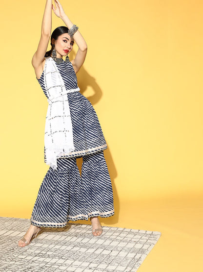 Dhiyona VA Women'sLeheriya Cotton Blend Short Kurti with Sharara