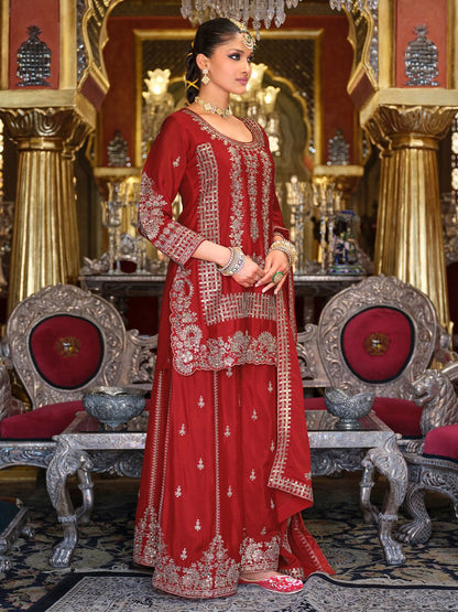 Ethnic Motifs Embroidered Kurta with Palazzos & Dupatta