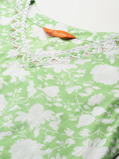 Paisley Printed Sequinned Pure Cotton Kurta with Trousers & With Dupatta