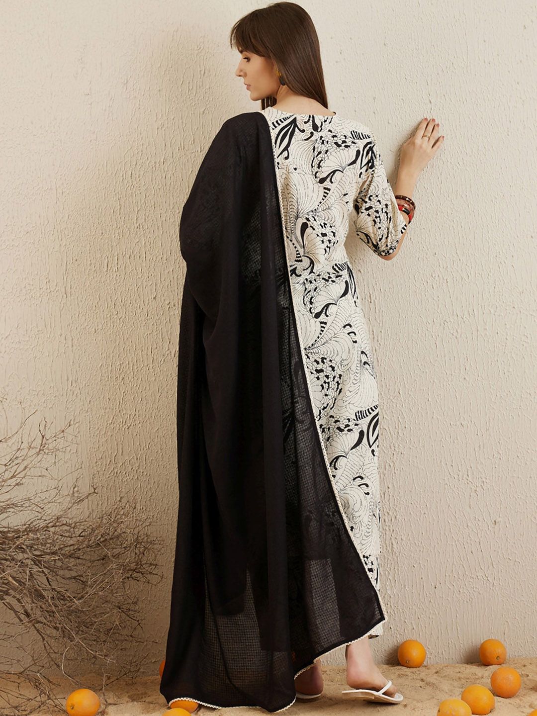Dhiyona IE Printed Regular Mirror Work Pure Cotton Kurta with Trousers & Dupatta